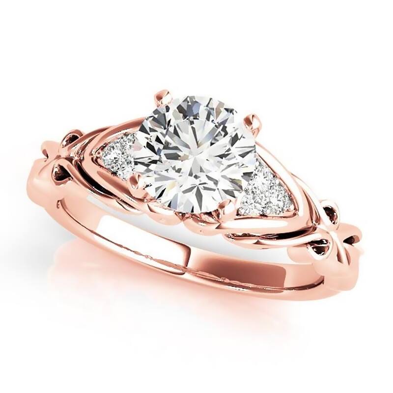 Auriya 14k Gold Carved 3/4ct Moissanite and Diamond Engagement Ring 1/10ctw