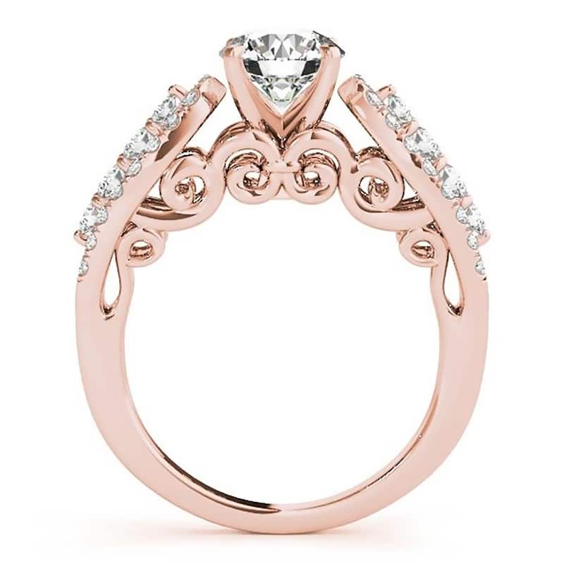 Auriya Unique 1/2ct Round Moissanite and 1/2ctw Diamond Engagement Ring 14K Gold