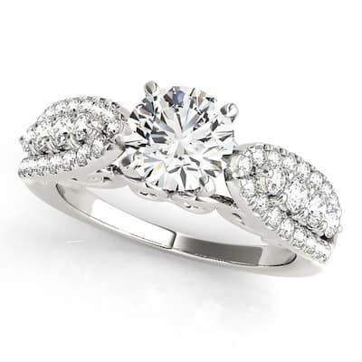 Auriya Unique 1/2ct Round Moissanite and 1/2ctw Diamond Engagement Ring 14K Gold