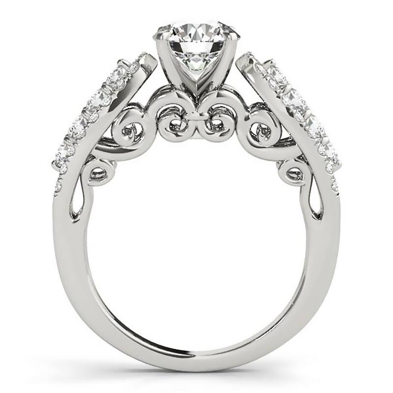 Auriya Unique 1/2ct Round Moissanite and 1/2ctw Diamond Engagement Ring 14K Gold