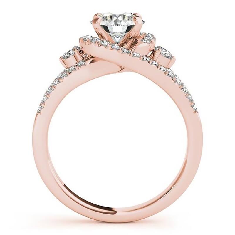 Auriya Modern 3-Stone 1/2ct Moissanite and 3/4ctw Halo Diamond Engagement Ring 14K Gold