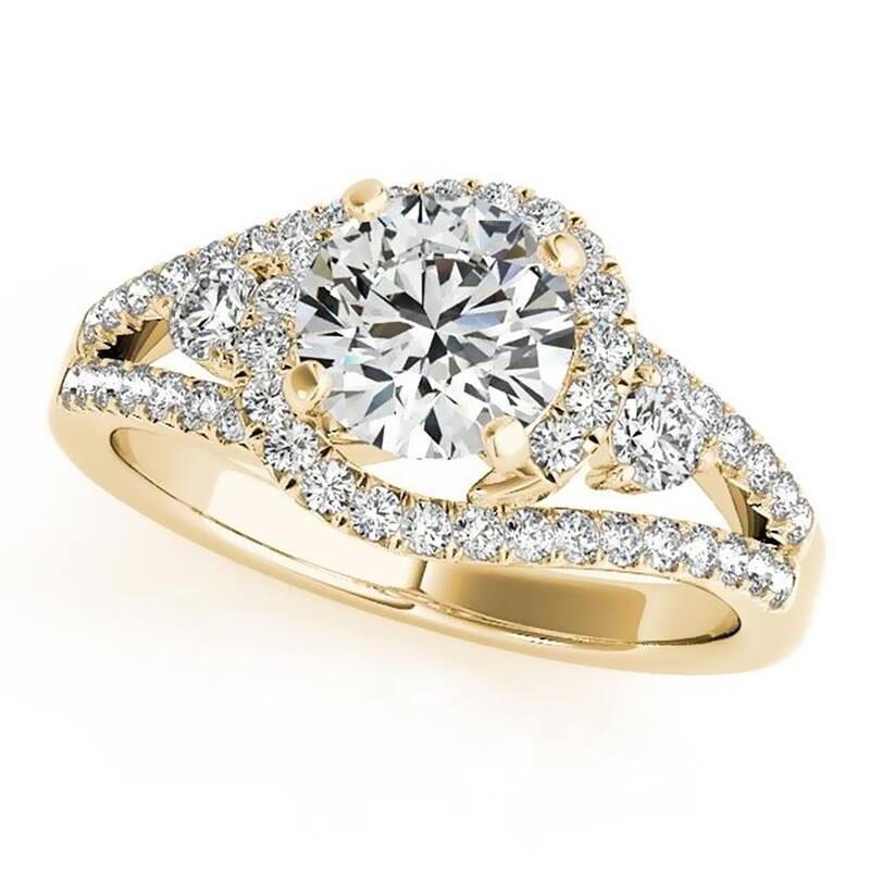 Auriya Modern 3-Stone 1/2ct Moissanite and 3/4ctw Halo Diamond Engagement Ring 14K Gold