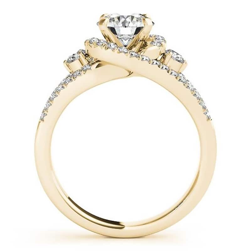 Auriya Modern 3-Stone 1/2ct Moissanite and 3/4ctw Halo Diamond Engagement Ring 14K Gold