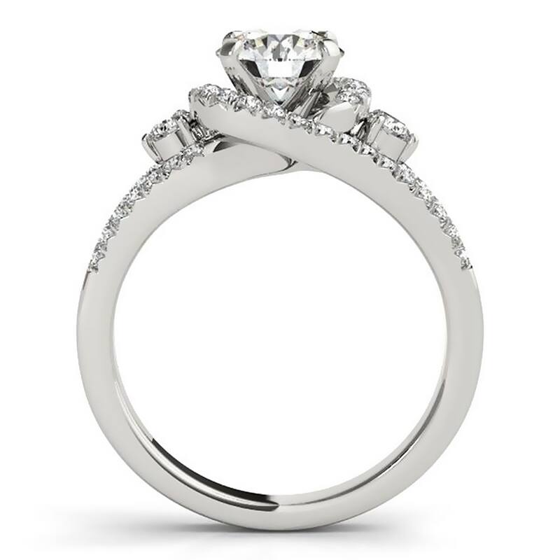 Auriya 14k Gold Modern 3-Stone 2 1/2ct Moissanite and 3/4ctw Halo Diamond Engagement Ring