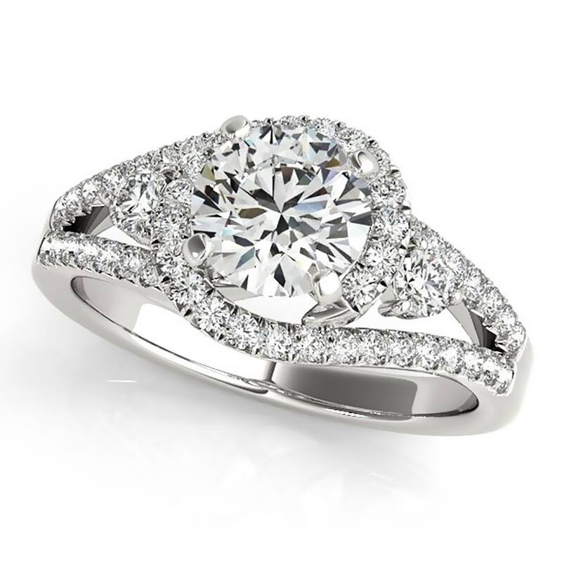 Auriya Modern 3-Stone 2ct Moissanite and 3/4ctw Halo Diamond Engagement Ring 14K Gold