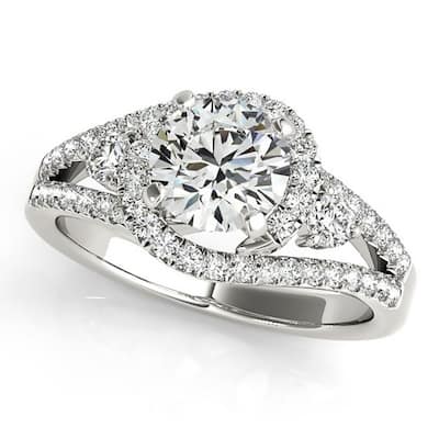 Auriya Modern 3-Stone 2ct Moissanite and 3/4ctw Halo Diamond Engagement Ring 14K Gold