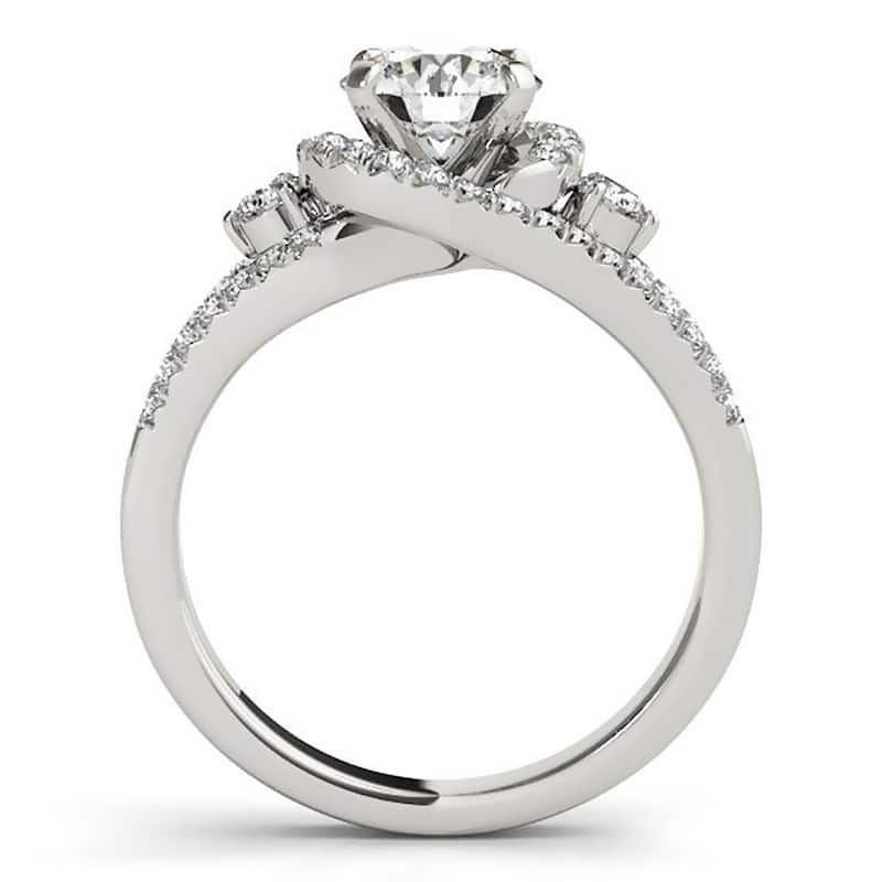 Auriya Modern 3-Stone 2ct Moissanite and 3/4ctw Halo Diamond Engagement Ring 14K Gold