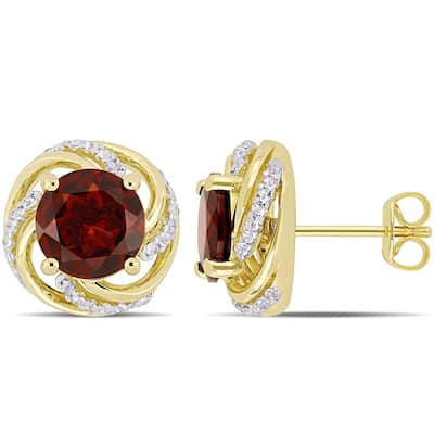 Miadora Yellow Gold Plated Sterling Silver Garnet & White Topaz Stud Earrings