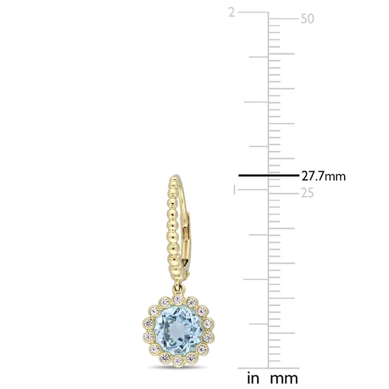 Miadora 10k Yellow Gold Sky-Blue Topaz and White Sapphire Halo Drop Leverback Earrings