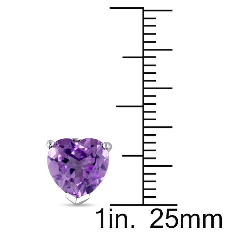 Miadora Sterling Silver Heart Brazilian-Amethyst Solitaire Stud Earrings