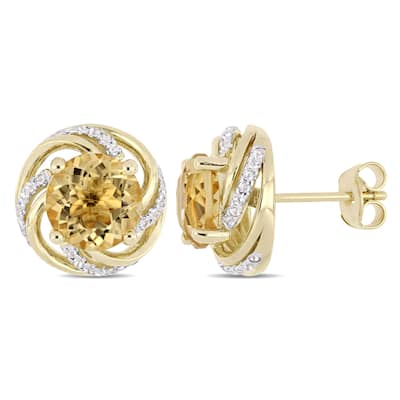 Miadora Yellow Plated Sterling Silver Citrine & White Topaz Swirl Stud Earrings