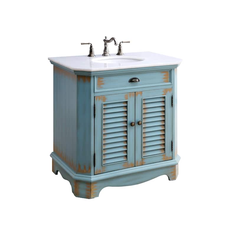 32" Benton Collection Fairfield Rustic Distressed Blue Bathroom Vanity