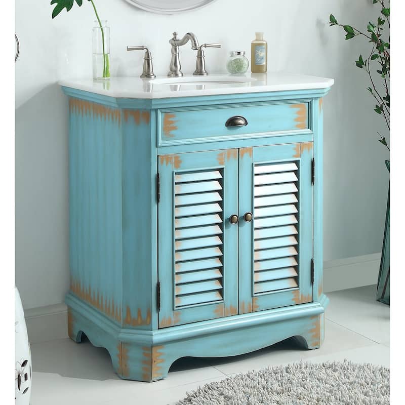 32" Benton Collection Fairfield Rustic Distressed Blue Bathroom Vanity
