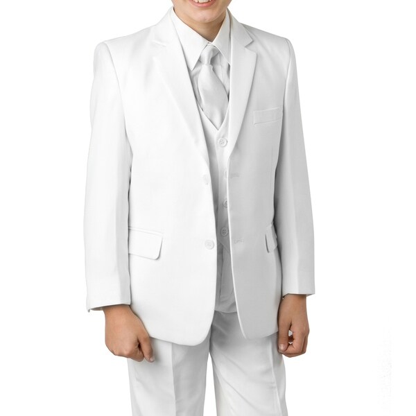 Boys White Suit 5 Pc Solid Classic Fit Suits
