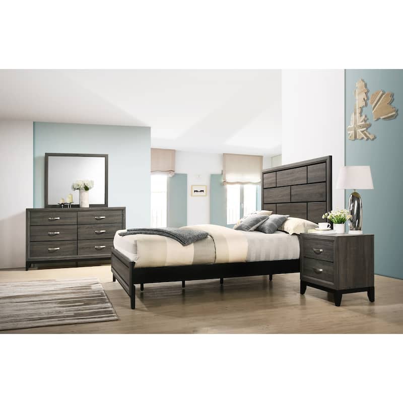 Roundhill Furniture Stout Panel Bedroom Set with Bed, Dresser, Mirror, Night Stand