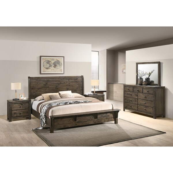 Shop Pavita Classic Gray Finish Sleigh Bed Set Dresser Mirror 2