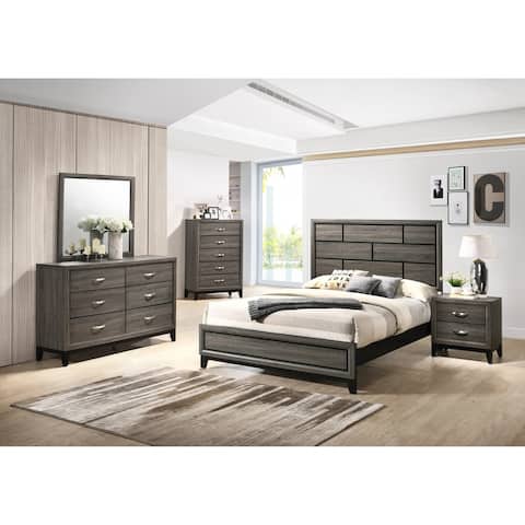 Roundhill Furniture Stout Panel Bedroom Set with Bed, Dresser, Mirror, Night Stand, Chest
