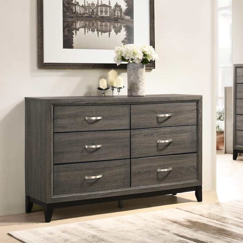Roundhill Furniture Stout Metal Bar Pulls Distressed Dresser