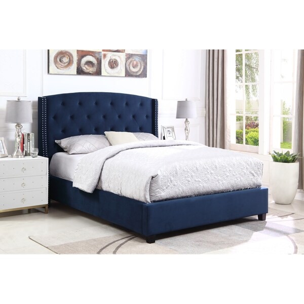 Shop Summit Wingback Tufted Upholstered Bed with Nailhead Overstock