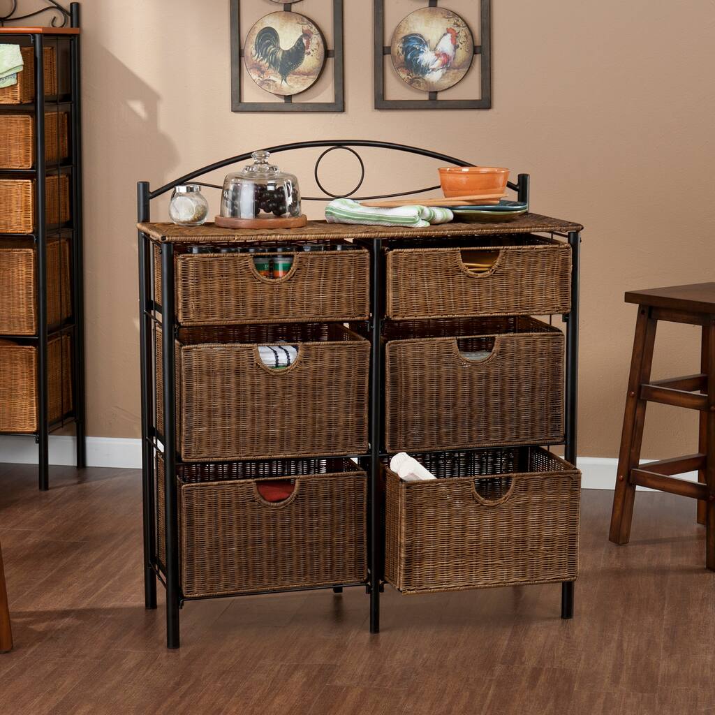 Copper Grove Stoyoma Black Wicker 6-drawer Storage Chest