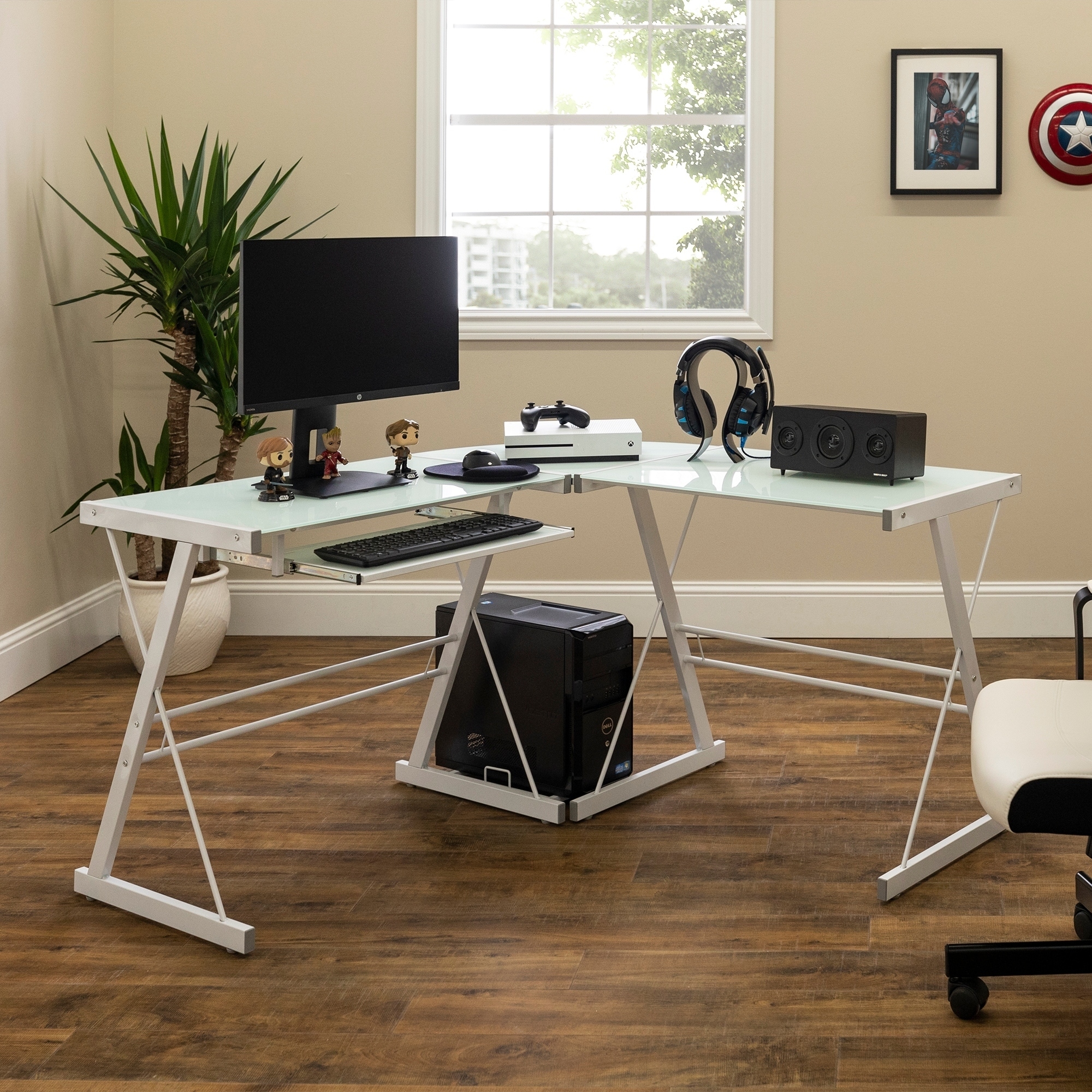 Shop Porch Den Hardy White Glass Metal Corner Computer Desk