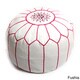 preview thumbnail 8 of 10, The Curated Nomad Aptos Handmade Moroccan White Leather Pouf Embroidered with Stitching White/Pink