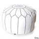 preview thumbnail 9 of 10, The Curated Nomad Aptos Handmade Moroccan White Leather Pouf Embroidered with Stitching