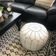 preview thumbnail 2 of 10, The Curated Nomad Aptos Handmade Moroccan White Leather Pouf Embroidered with Stitching