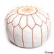 preview thumbnail 10 of 10, The Curated Nomad Aptos Handmade Moroccan White Leather Pouf Embroidered with Stitching Orange/White