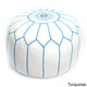 preview thumbnail 11 of 10, The Curated Nomad Aptos Handmade Moroccan White Leather Pouf Embroidered with Stitching White/Blue