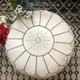 preview thumbnail 4 of 10, The Curated Nomad Aptos Handmade Moroccan White Leather Pouf Embroidered with Stitching