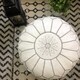 preview thumbnail 3 of 10, The Curated Nomad Aptos Handmade Moroccan White Leather Pouf Embroidered with Stitching