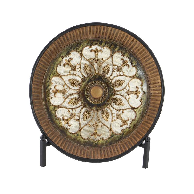 Gold Polystone Embossed Detail Scroll Charger with Stand