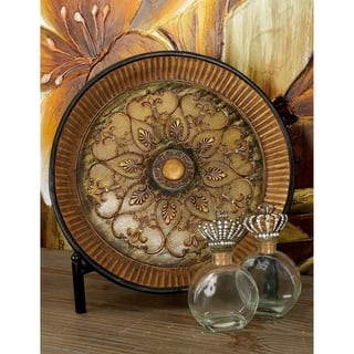 Gold Polystone Embossed Detail Scroll Charger with Stand