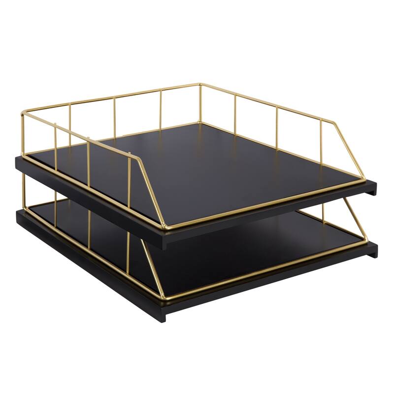 Carbon Loft Richter Stacked Metal and Wood Letter Trays - N/A