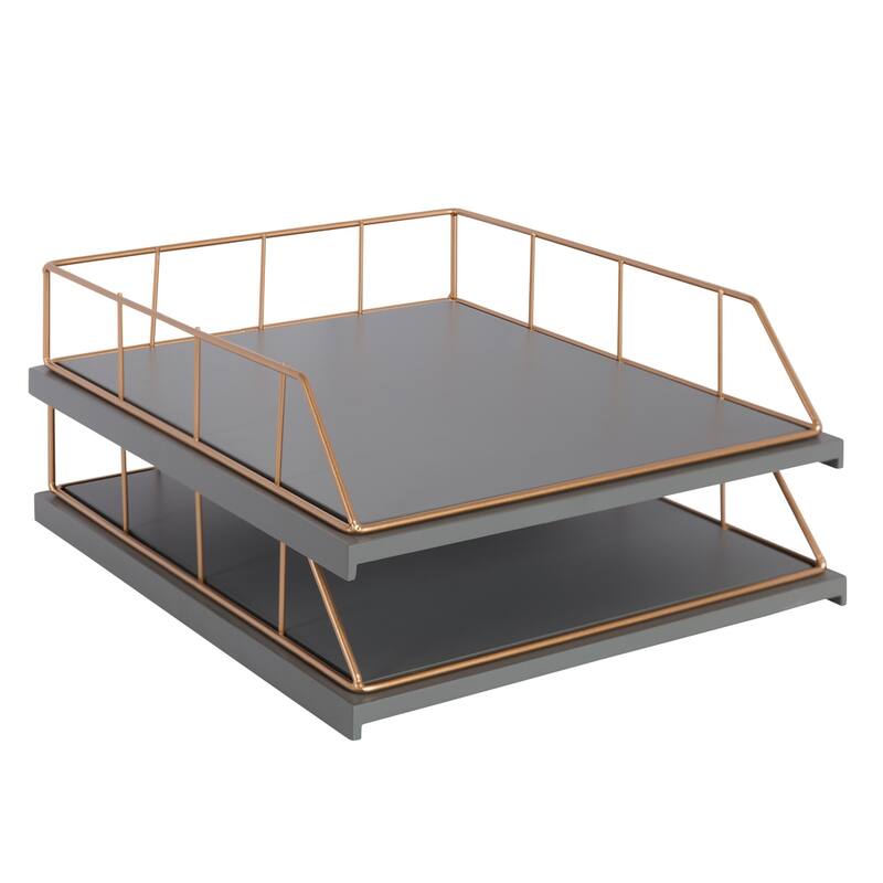 Carbon Loft Richter Stacked Metal and Wood Letter Trays - N/A