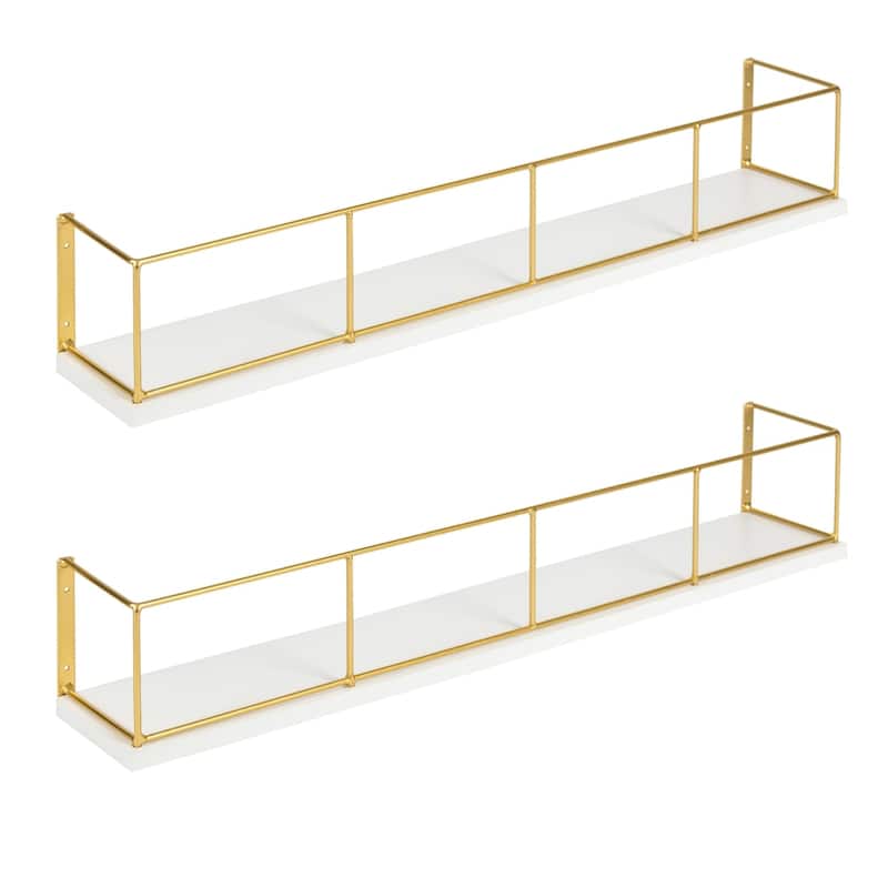 Carbon Loft Richter 2-pack Wood and Metal Floating Wall Shelves - 2 Piece - White