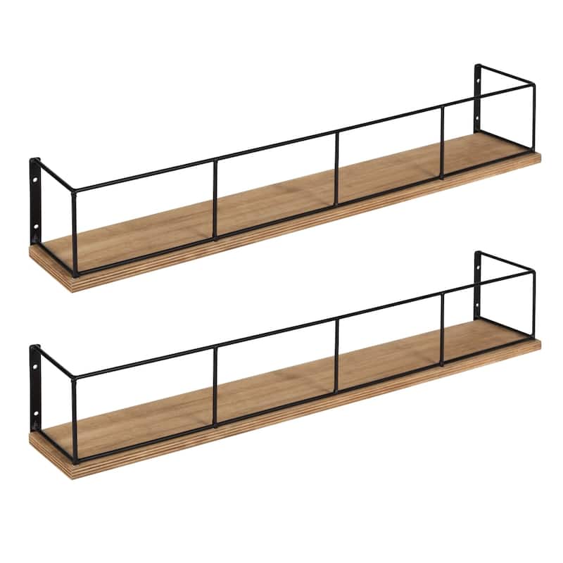 Carbon Loft Richter 2-pack Wood and Metal Floating Wall Shelves - 2 Piece - Brown