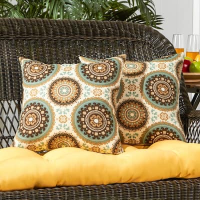 Spray Medallion Outdoor 17-in. Square Accent Pillows (Set of 2) by Greendale Home Fashions