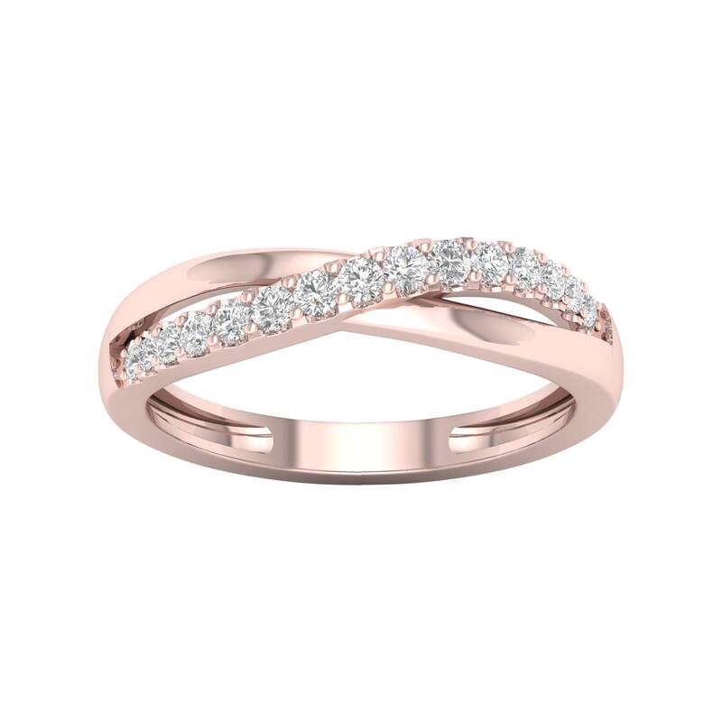 De Couer 10k Gold 1/5ct TDW Diamond Cross Over Promise Ring - 8.5 - Rose