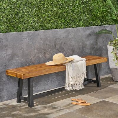 Raphael Outdoor Acacia Wood Bench by Christopher Knight Home - Black