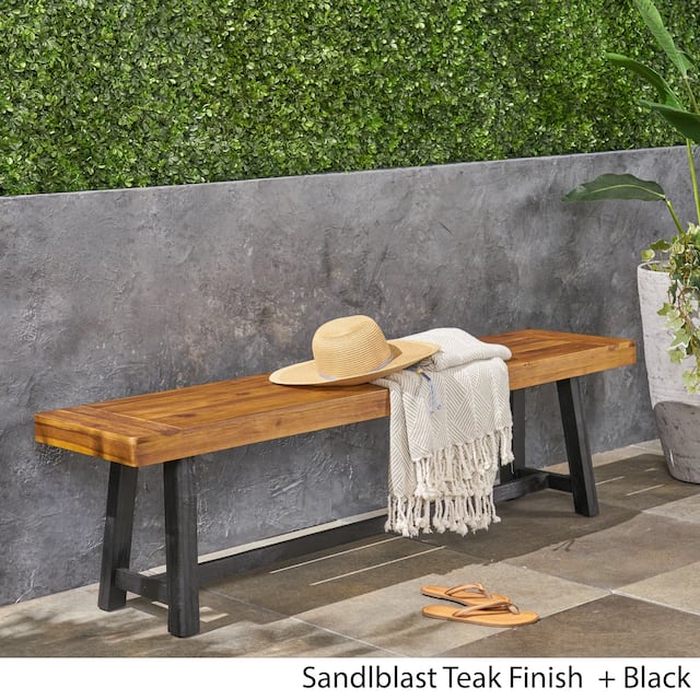 Raphael Outdoor Acacia Wood Bench by Christopher Knight Home - Black