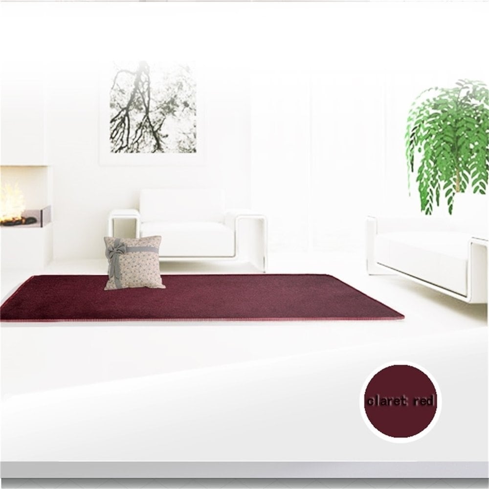 Fiber House Living Room Bedroom Carpet Anti Skid Shaggy Area Rug Floor Mat Wine Red