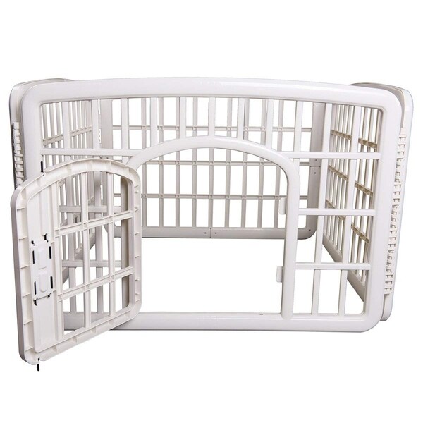 white plastic dog pen