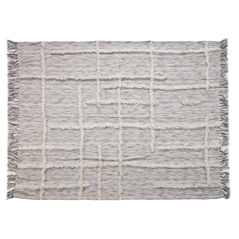 Sevita Luxe Tufted Stripes Fringed Cotton Standard Size Throw Blanket