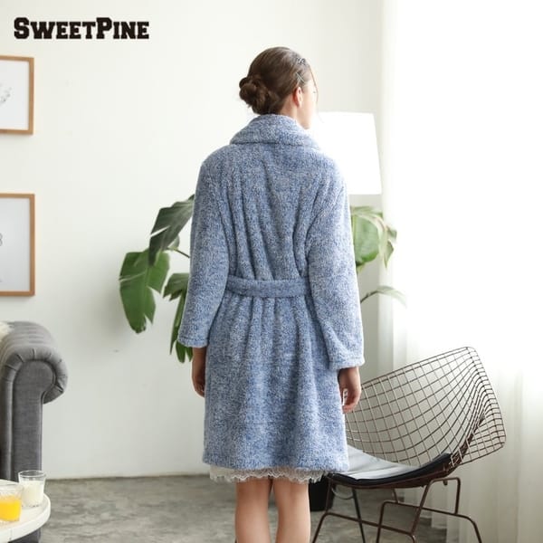 Women Soft Warm Flannel Bath Robe Nightgown Women's Sleepwear Dressing Gown  - Blue - Bed Bath & Beyond - 22729630