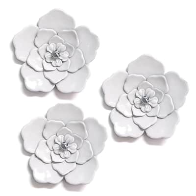 Stratton Home Decor White Metal Wall Flowers (Set of 3) - 29.50 W X 0.75 D X 17.50 H