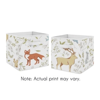 Sweet Jojo Designs Woodland Animal Toile Collection Foldable Fabric Storage Cube Bins Boxes (Set of 2)