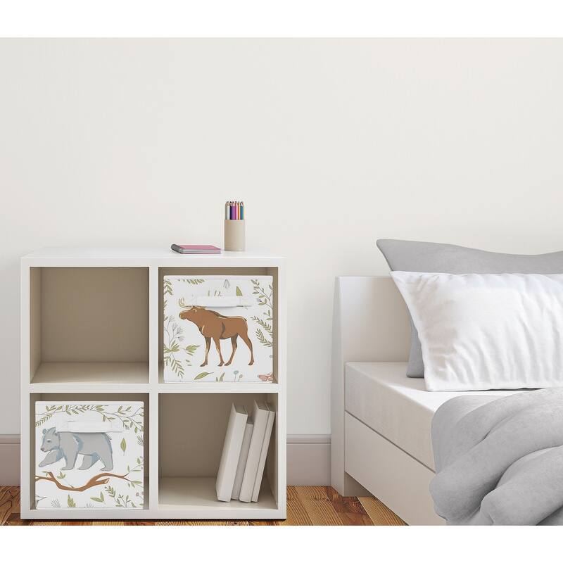 Sweet Jojo Designs Woodland Animal Toile Collection Foldable Fabric Storage Cube Bins Boxes (Set of 2)