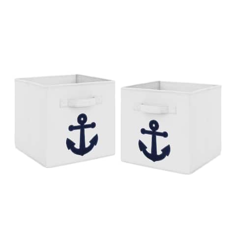 Sweet Jojo Designs Navy Blue Nautical Anchor Anchors Away Collection Foldable Fabric Storage Cube Bins Boxes (Set of 2)